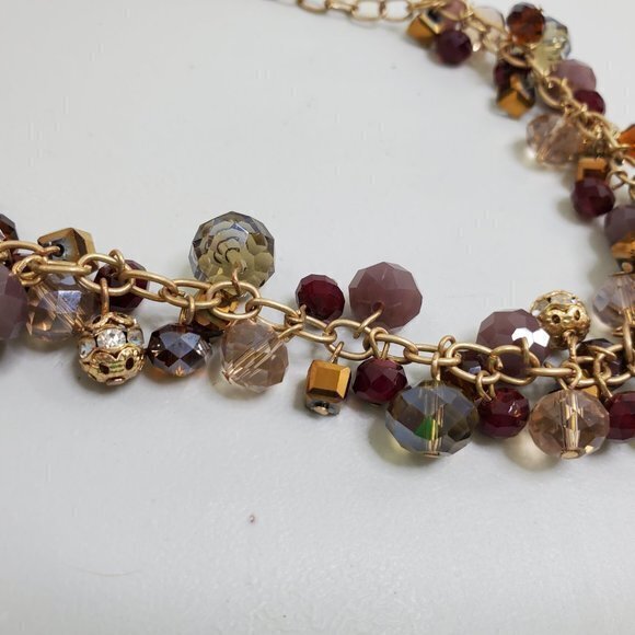 Beaded Necklace Brown Purple Beads Faceted AB Stat - Picture 3 of 7